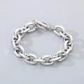 Chunky silver stainless steel Cuban chain bracelet featuring a classic toggle clasp design - Steel Color (KB203020-Z)