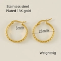 Boucles d'oreilles créoles en acier inoxydable doré 18 carats avec texture diamant - Doré