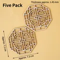 Set of 5 octagonal hollow wooden coasters with Chinese window lattice design for decor - Wood / Chinese Wood Carved Decorations 5pcs / Approx. 7.3cm x 7.3cm