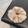 Faux mink fur hair scrunchie in beige and brown for women autumn winter style - Plush Scrunchie / Beige Coffee
