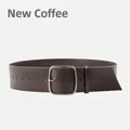 Women genuine leather belt in new coffee brown with square silver pin buckle - 11.5CM / Dark Coffee