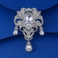 Luxury silver-tone floral crystal brooch with rhinestones and pear-cut dangle pendants - XD825001-1-Silver Baroque Flower