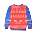 Christmas napkin folded like a sweater in red and blue with festive pixel art icons - Red and Blue Santa Christmas Sweater Napkins