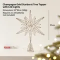 Champagne gold iron Christmas tree topper star with LED lights and glitter finish - 25cm Explosion Star Champagne Gold With Light