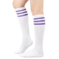 Knee-high white cotton socks with purple triple stripes for women and girls - One Size / White/Light Mauve Stripes
