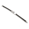 Detail view of industrial style stainless steel link bracelet with rectangular metal plate - 3-Bead Black Steel