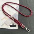 Adjustable burgundy 8mm crossbody phone lanyard with silver metal clips and black patch - 8mm Dual Adjustable / Wine Red