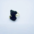 Fashionable golden adjustable ring featuring a sparkling black crystal bear pendant decoration - Ring / Black