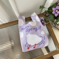 Knitted lavender tote bag with white polka dots and Hello Spring cartoon print - Purple Letter Swan