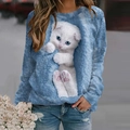Sweat bleu avec imprimé chat 3D réaliste et coupe décontractée à col rond manches longues - S / Hauts / Manches longues / Bleu