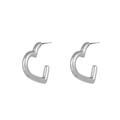 Pendientes de corazón en plata pulida con un acabado metálico moderno y minimalista - Pendientes de Corazón Abierto Pulido (E303172) / Color Acero
