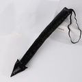 Detail of glossy black devil tail accessory with arrow tip and elastic band - Black Shiny Fabric Arrow Devil Tail (Short)
