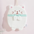 Weißes niedliches Katzen-Handtuch aus weicher Mikrofaser mit türkisfarbener Schleife - 19*25cm / Weiß