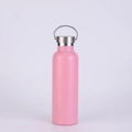 Matte pink 304 stainless steel vacuum insulated sports bottle with metal handle loop - 350ml / Pink (Steel Lid)