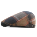 Blue and brown plaid flat cap with adjustable black side strap buckle for men - Adjustable / Orange Plaid