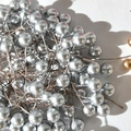 DIY decorative silver pearl berries with flexible metal stems for Christmas wreaths - 10mm (3/8 inch) / Silver