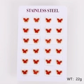 Set of 12 pairs of butterfly stud earrings in gold-tone stainless steel and red finish - Red Shell / Small (9*7mm)
