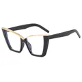 Cat-Eye-Blaulichtbrille mit schwarzem Rahmen und goldenen V-förmigen Metallakzenten - C1-Ganz Schwarz