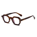 Retro-Polygon-Sonnenbrille mit dicken Schildpatt-Rahmen und Goldnieten-Details - Tee Streifen Blaulichtfilter C9