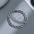 Top-down view of a premium silver stainless steel O-chain bracelet with heavy metal links - gf94-Classic O-Chain