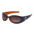 Y2K sporty sunglasses with dark blue frame and translucent amber temples - Tea Gold Gradient Tea