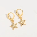 Elegantes pendientes de estrella dorados con cristales y detalles de diseño floral - Estilo Estrella (ES2736-5)