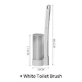 White disposable toilet brush set with compact base holder and 40.1cm long handle - White Toilet Brush / White