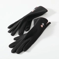 Women's black thermal winter gloves with pink decorative buttons and soft plush lining - One Size / 181 Black