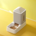 Automatic pet feeder with grey striped grain tank and white base on yellow background - Feeder / Moonstone Grey