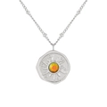 Silberne Halskette mit Sonnenstrahl-Anhänger und facettiertem orangefarbenem Sonnenstein - Stahl/Aurora