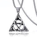 Vintage silver Celtic Trinity Knot pendant necklace with rustic finish and box chain - Celtic Triangle Knot with Stainless Steel Chain