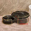 Juego de 2 bandejas de mármol negro con marco de metal dorado para organizar el baño - Juego (con Tablero UV) / Estilo Oro Negro