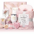 Pink tulip themed gift set with insulated tumbler, blanket, candle and sleep mask - Pink Gift Set 8