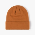 Caramel warm orange knit beanie hat with classic ribbed texture and folded brim for winter - Caramel color