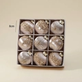 9-piece 8cm champagne gold Christmas ball set with pearls and sequins in a gift box - 8cm / Champagne Gold (9 Pcs Set)