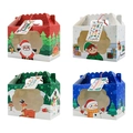 Set of 4 Christmas gift boxes with window and handle featuring Santa, reindeer, and snowman - Set of 12