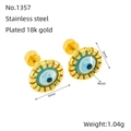 Orecchini a lobo minimalisti Evil Eye tondi in acciaio placcato oro 18K - Verde