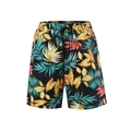 Détail du short de bain pour homme avec imprimé feuilles tropicales et cordon serrage - Garçon 104 / Feuille Jaune