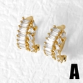 Gold-plated C-shaped ear cuffs with baguette-cut zircon stones and star accents - Style A - Baguette Cut Zircon Earrings