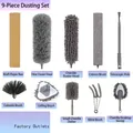 9-piece household dust brush set with telescopic stainless steel pole and storage box - 9-Piece Set