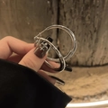 Polished S925 silver geometric hoop earrings held by hand with vintage nail art detail - E4412 Silver Polished Giant Hoops