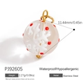 Stainless steel Christmas snow globe pendant charm with white snowflakes and golden ring - Snowflake Red Dot Ball (PJ92605)