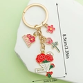 Pink and red enamel Mother's Day keychain with MAMA and flower charms on a gold ring - MOM Rose (ER1548)
