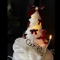 White Christmas tree cake topper with red velvet bows and warm LED fairy lights - Premium Yellow Rhinestone Bow Christmas Tree Decoration-with Light