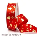 Red 25mm Christmas satin ribbon with gold foil bells and trees, 25 yards roll - 2.5cmx25 Yards / Red Bell Style (G-9)