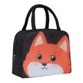 Insulated black lunch bag featuring a cute orange fox print and durable top handles - Black Fox Big Eyes Cute