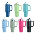 Insulated stainless steel 40oz tumblers with handles and straws in seven vibrant colors - 40oz / Pure Color (No Pattern)