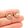 18K gold plated stainless steel stud earrings with sun and wave cutout design - Sunrise and Wave / Rose Gold