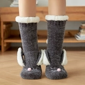 Dunkelgraue Tier-Plüsch-Hausschuhe mit 3D-Ohren und warmem Fleece-Futter für den Winter - Dunkelgraue Hasenohren