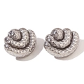 Silver geometric spiral stud earrings with unique hammered texture in a polished finish - Hammered Three-Layer Signal Fan Earrings - Steel